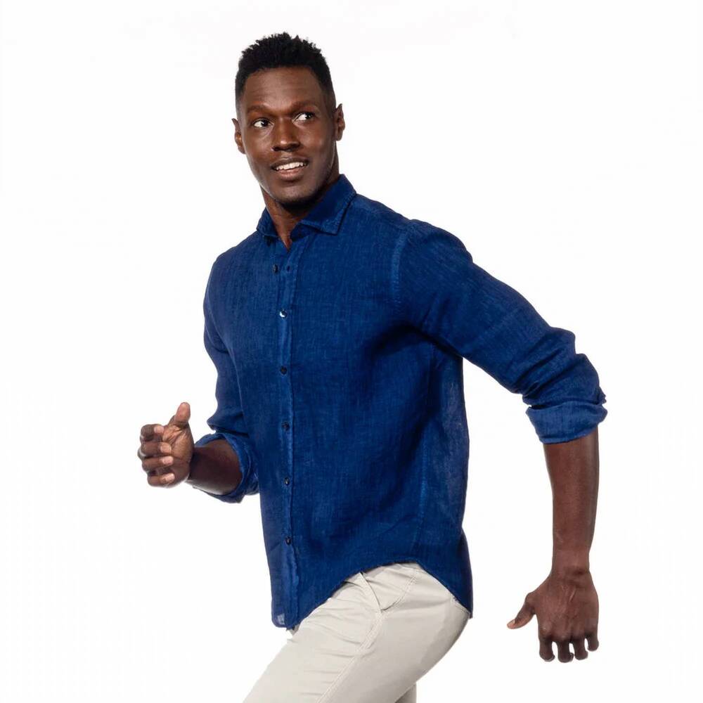 NEW EIGHT X solid linen shirt in navy